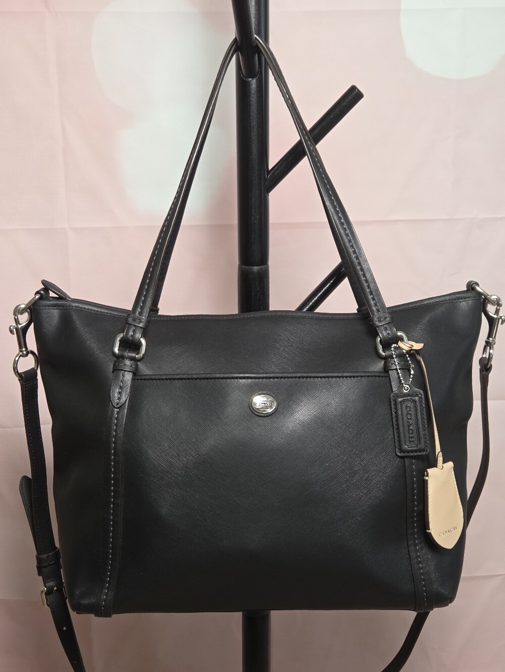 Coach Peyton Black Large Leather Tote w/ 2 Hangtags And Crossbody Strap Like NEW